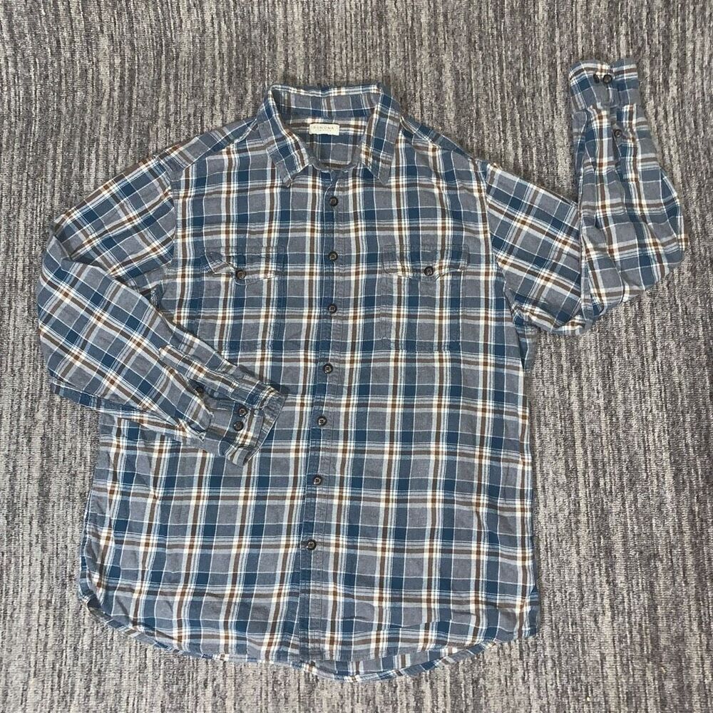 Sonoma Lifestyle Mens Size XXL Button‎ Front Shirt Blue Tan Check Long Sleeves